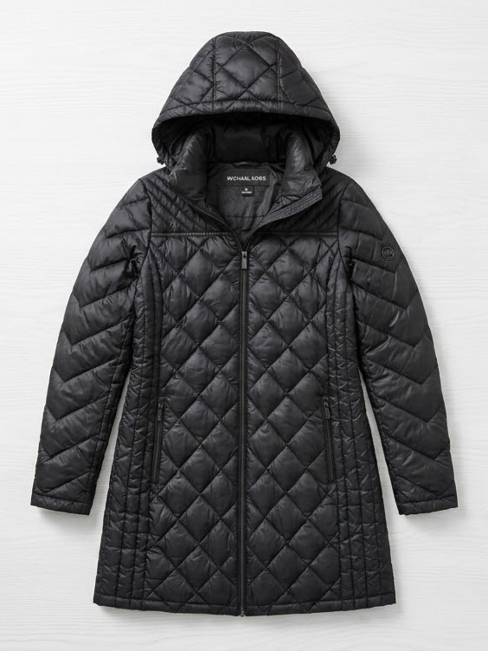 MICHAEL KORS Small Black Lightweight Hooded Down Puffer Coat Diamond Quilt